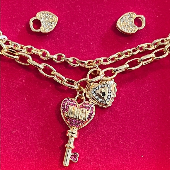 Juicy Couture Gold and Pink Heart Lock & Key Necklace Set - Picture 3 of 9
